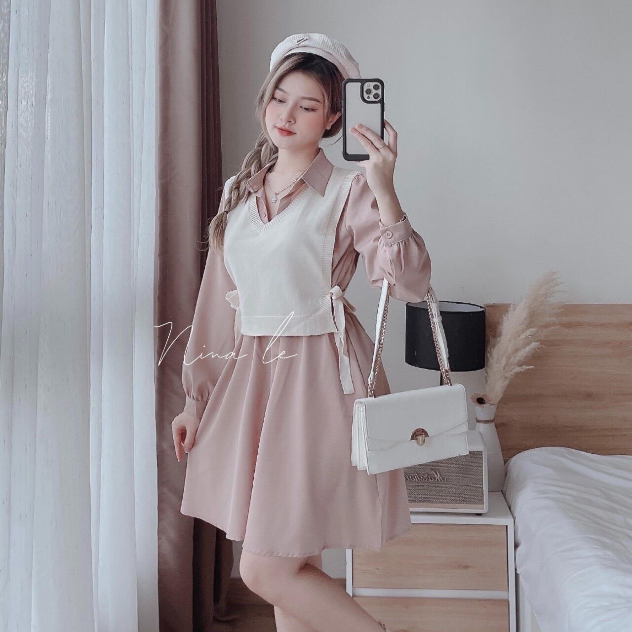 [Ảnh thật] 50-95kg Bigsize ĐẦM SƠ MI PHỐI ÁO GHILE