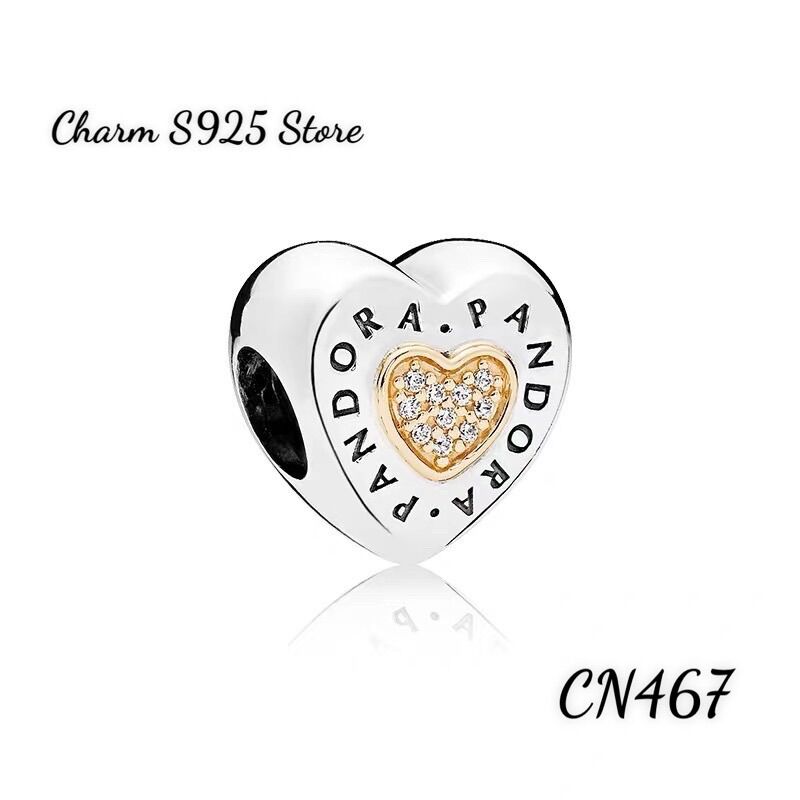 Charm pan ale tim phối vàng đính đá logo bạc s925 thuần khiết hàng cao cấp