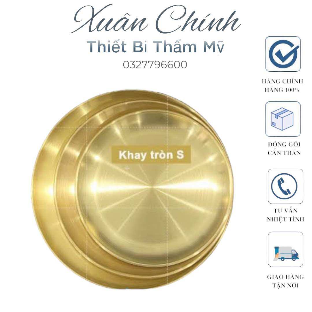 Khay vàng tròn y tế, dụng cụ spa inox mạ vàng
