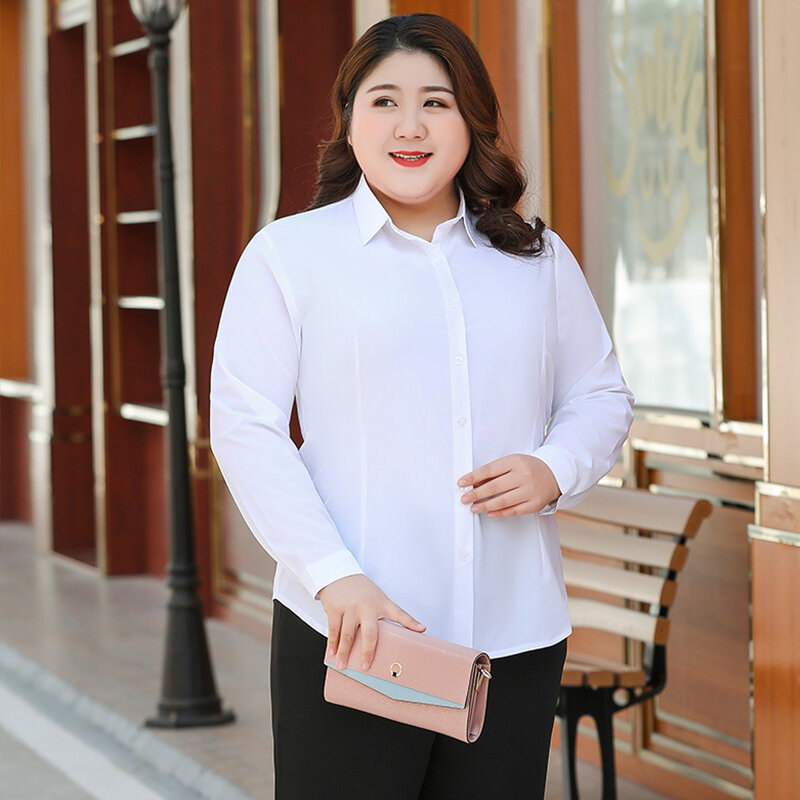 Áo sơ mi trắng cỡ to trang phục đi làm ngoại cỡ 200kg rộng rãi cô nàng mập tay ngắn mùa hè nữ cổ v trang phục đi làm áo lót