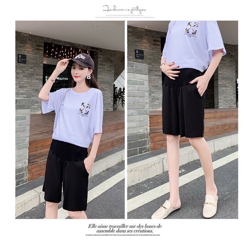 Quần bầu đùi, quần sooc bầu ống rộng chất tăm lạnh