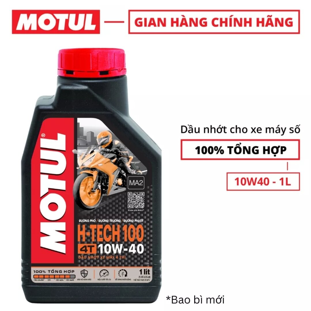 Motul h-tech 100 10w40 1l api sn - nhớt xe số cao cấp, xe exciter, winner, mô tô pkl