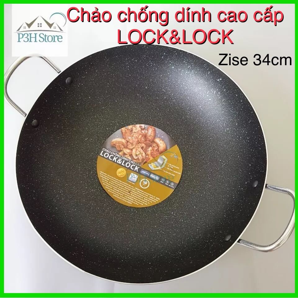 Chảo chống dính sâu lòng Vân đá 2 quai Lock and Lock 34cm Thích hợp để xào chiên hay ôm nấu... một cách tiện dụng - Điện Máy giá Rẻ Store
