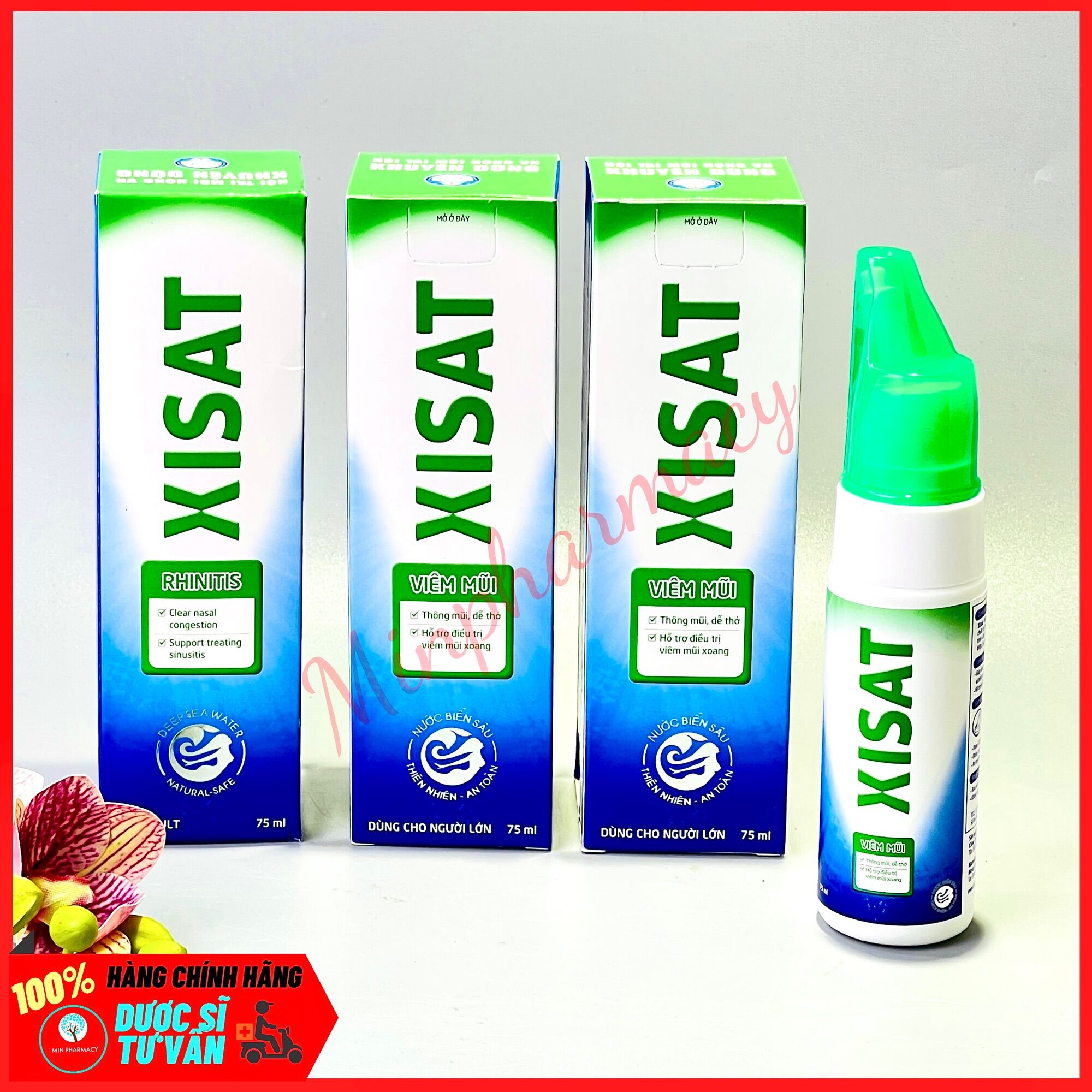 Xịt rửa mũi nước muối biển xisat xanh lá giảm viêm mũi chai 75ml - minpharmacy