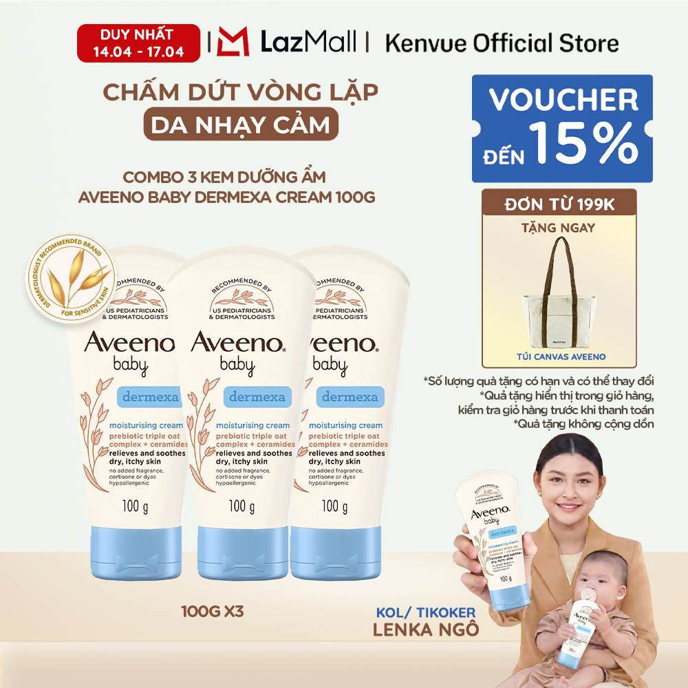 Combo 3 Kem dưỡng ẩm Aveeno Baby Dermexa Cream 100g
