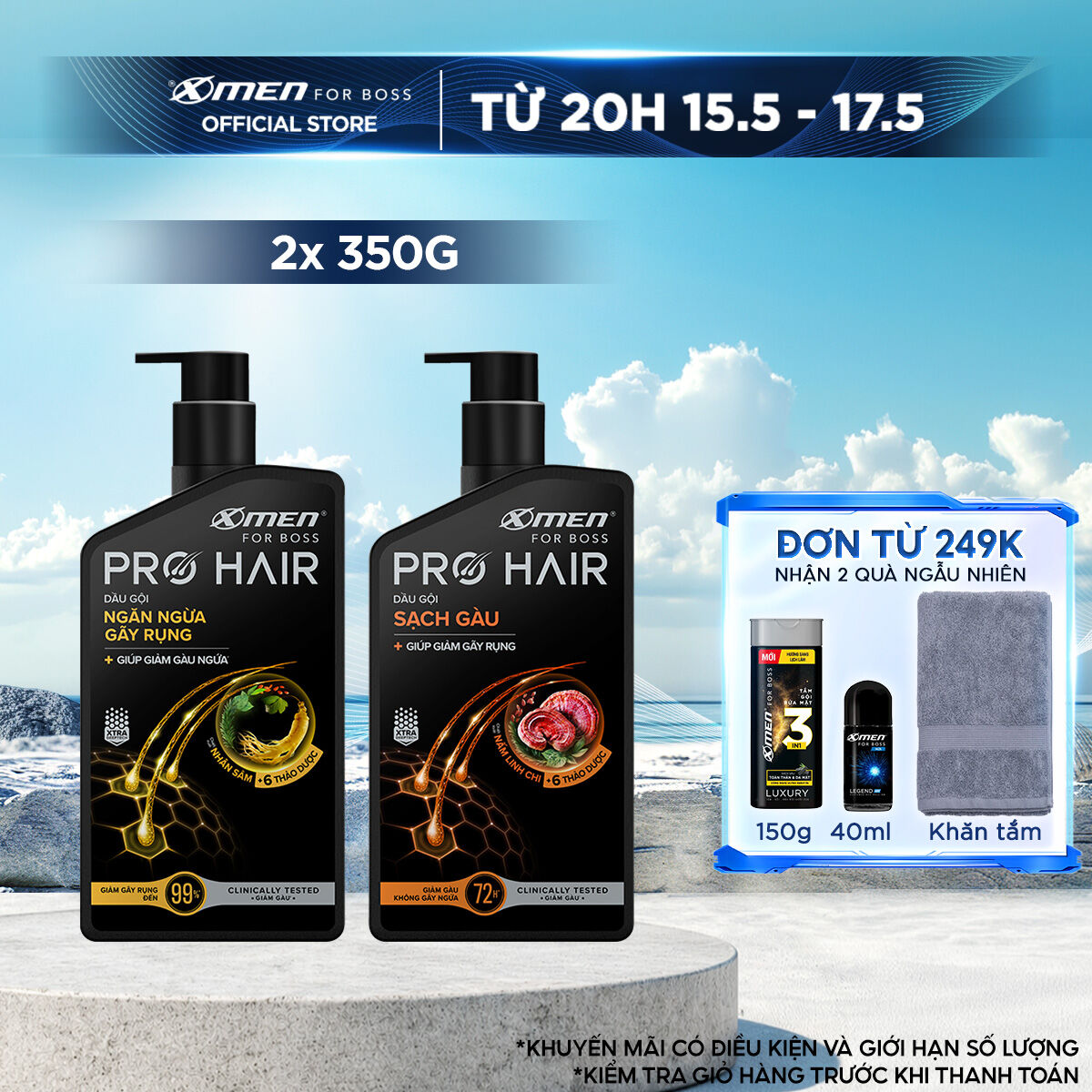 Combo 2 Dầu gội thảo dược Xmen for Boss Pro Hair Ngăn gãy rụng tóc 350g/Sạch Gàu 350g