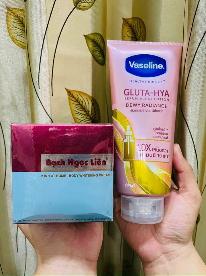 Combo vaseline gluta 10x hồng đêm & bạch ngọc liên-kem dưỡng body