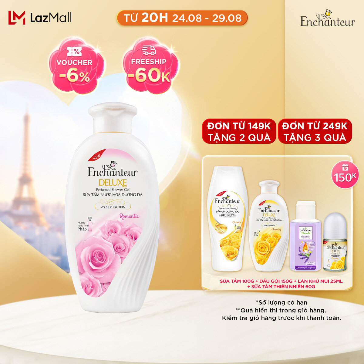 Sữa tắm nước hoa dưỡng da Enchanteur Romantic mịn màng 180gr