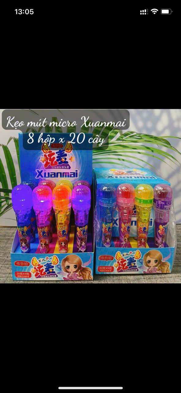 Kẹo hình micro phát sáng, thổi kèn hộp 20c