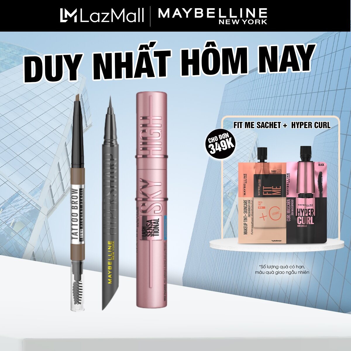 [Bộ Trang Điểm Mắt] Mascara Sky High Tơi Dài Mi Waterproof Bút Kẻ Mắt Nước Siêu Sắc Mảnh HyperSharp 