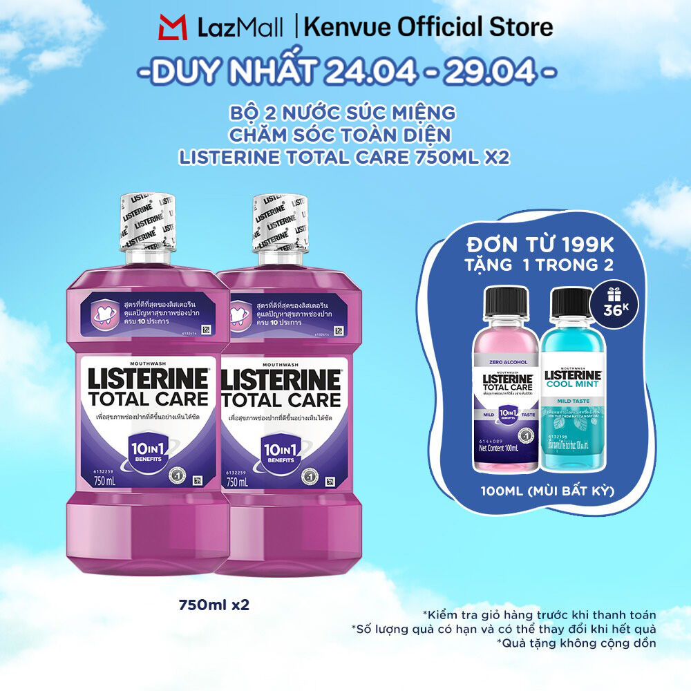 Combo 2 Nước súc miệng chăm sóc toàn diện Listerine Total Care Mouthwash 750ml