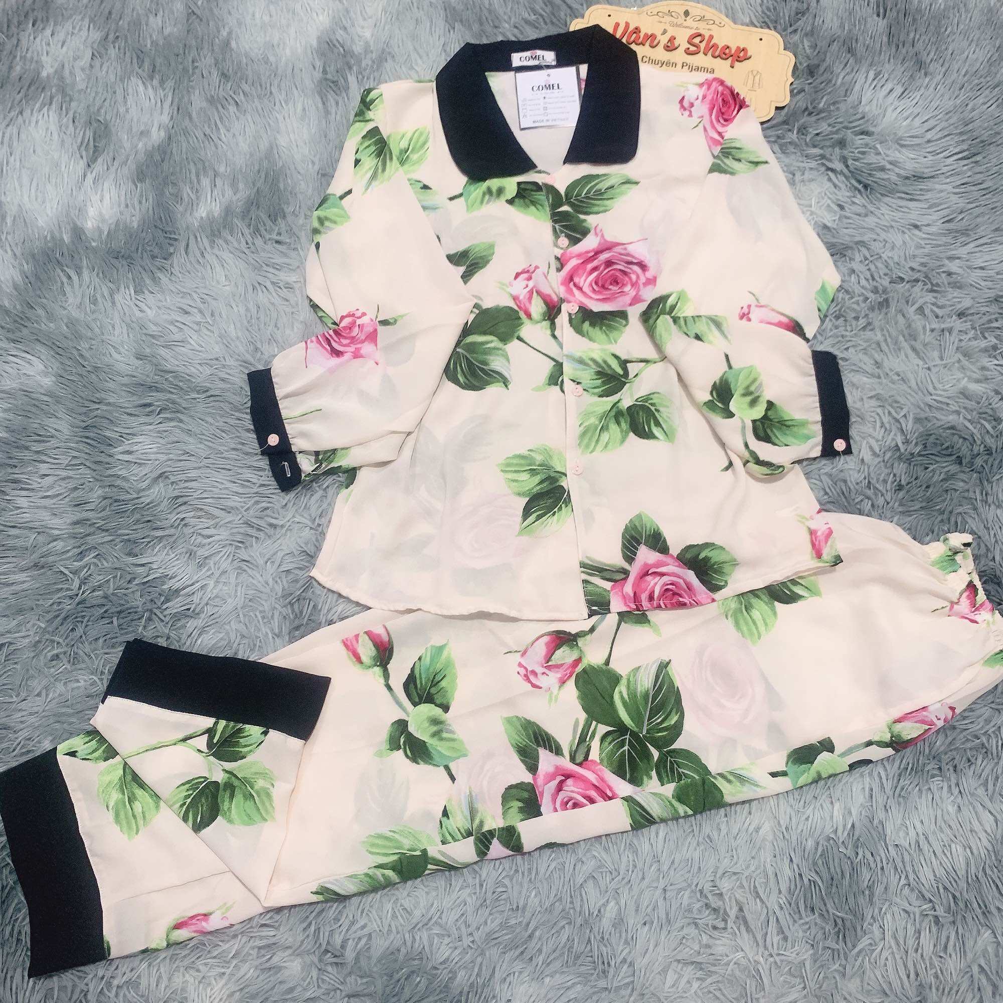 Đồ bộ nữ, Pijama tay dài lụa mango cao cấp, cổ sen tay cài nút, Freesize 40-60kg - Pijama Vân’s shop