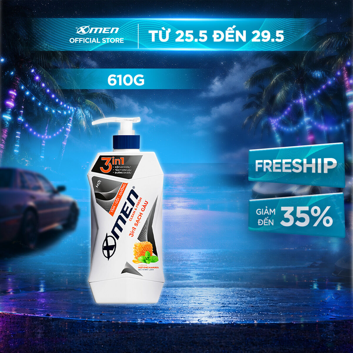 [GIÁ CHỈ 139k][MỚI] Tắm Gội Dưỡng Xmen Clean  Fresh 3in1 Sạch Gàu 610g
