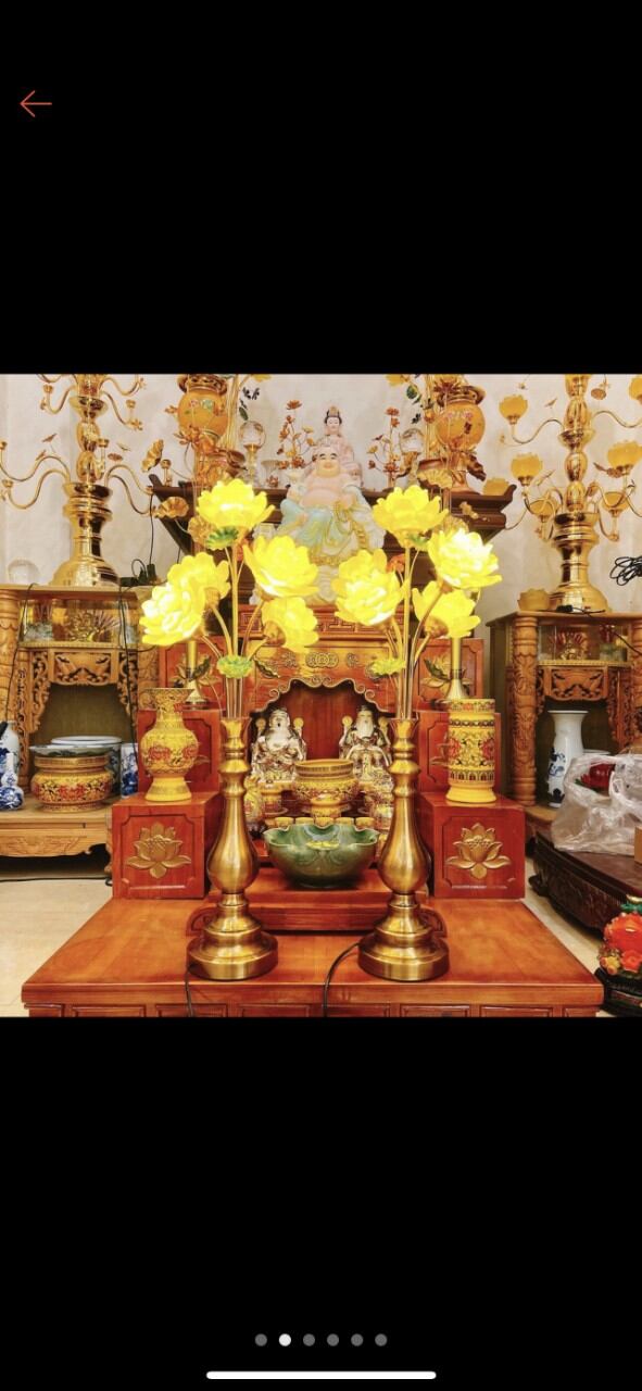 Đôi đèn thờ lưu ly 5 bông 72 cm bóng đổi màu cao cấp