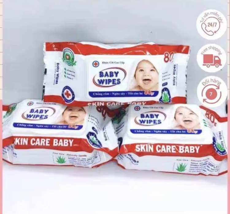 (Khăn ướt baby wipes)set 5 gói , không mùi, 1 gói 80gr