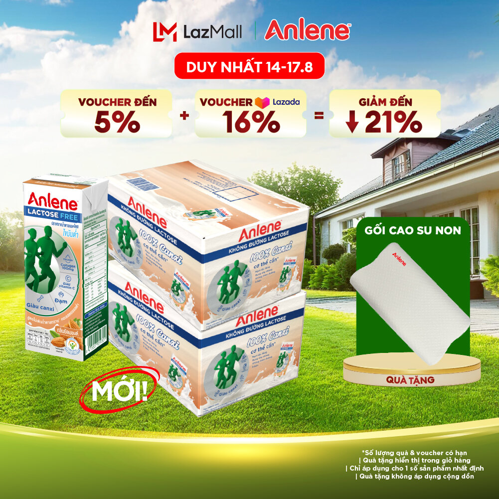 Combo 2 Thùng 36 hộp sữa Anlene không đường Lactose vị hạnh nhân 180ml