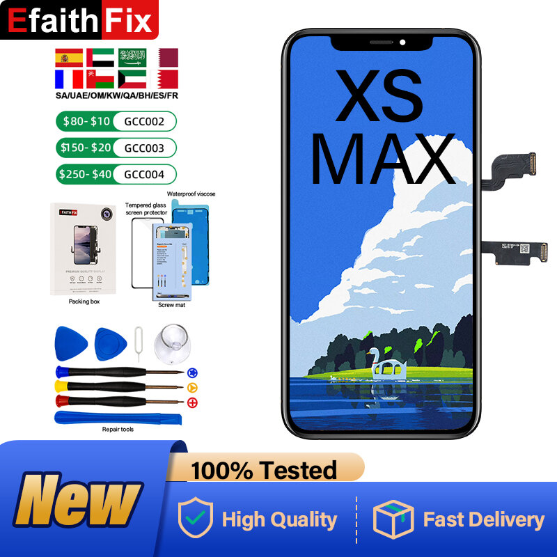 Efaithfix cho Iphone XS Max màn hình LCD thay thế 6.5 inch lắp ráp hiển thị 3D màn hình cảm ứng Digitizer với công cụ sửa chữa Kit