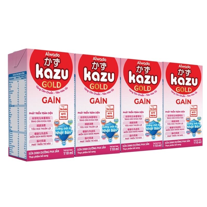 Lốc 4 hộp sữa bột pha sẵn kazu gain 110ml - màu hồng, tăng cân