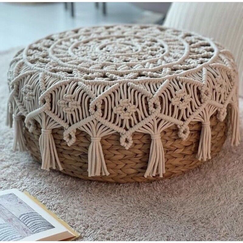 Ghế Đôn Lục Bình Phủ Thảm Macrame trang trí decor vintage