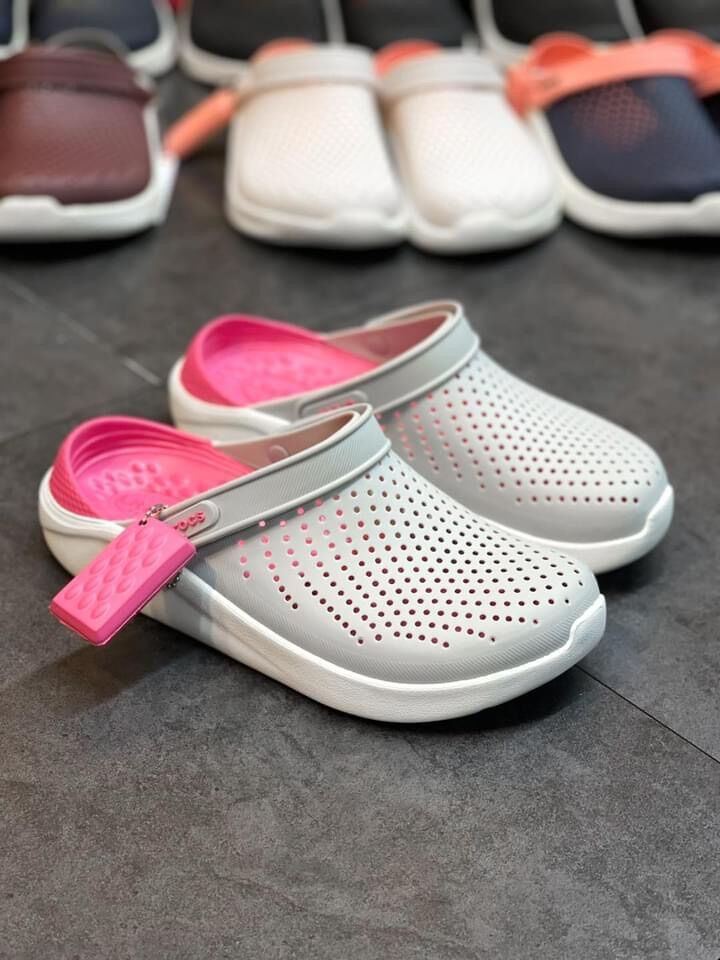 Dép Sục nhựa Crocs Literide chống thấm nước (Màu xám/hồng)