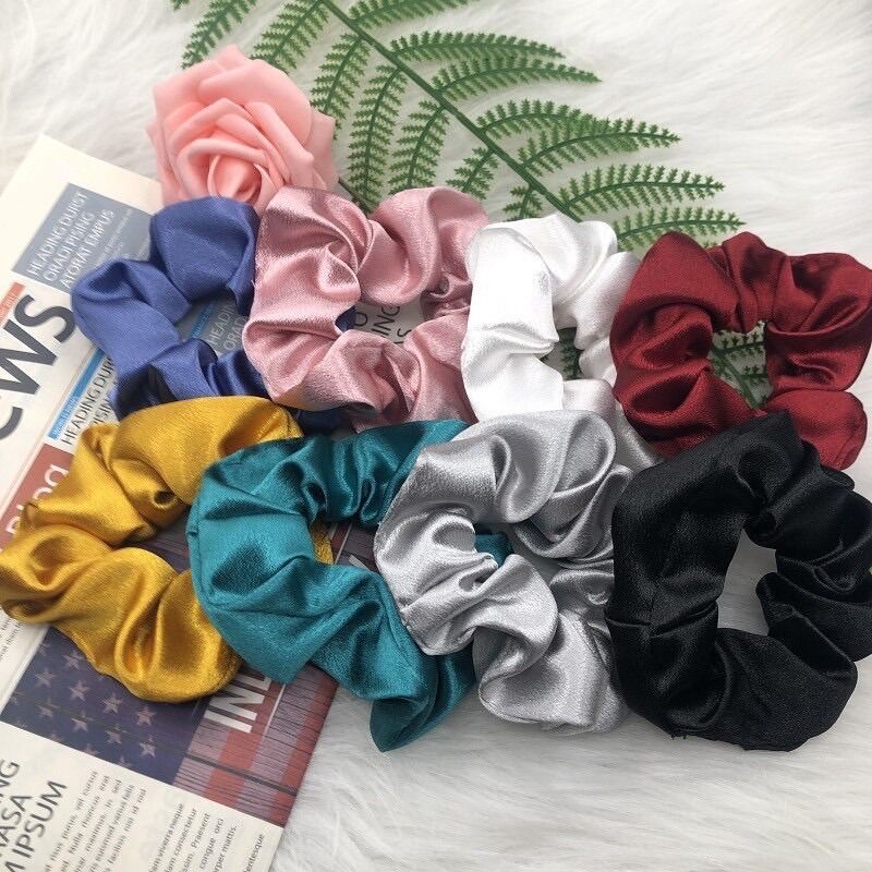 Dây buộc tóc scrunchies lụa xinh xắn nhiều màu