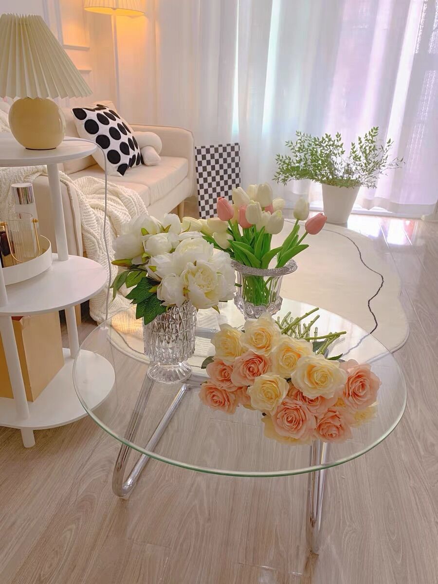Transparent Side Table Bàn trà chân kiểu mặt kính