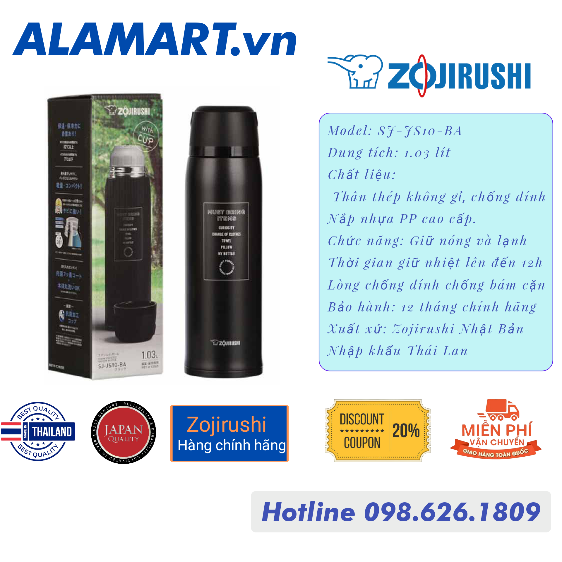 Bình giữ nhiệt zojirushi sj-js10-ba - 1 lít