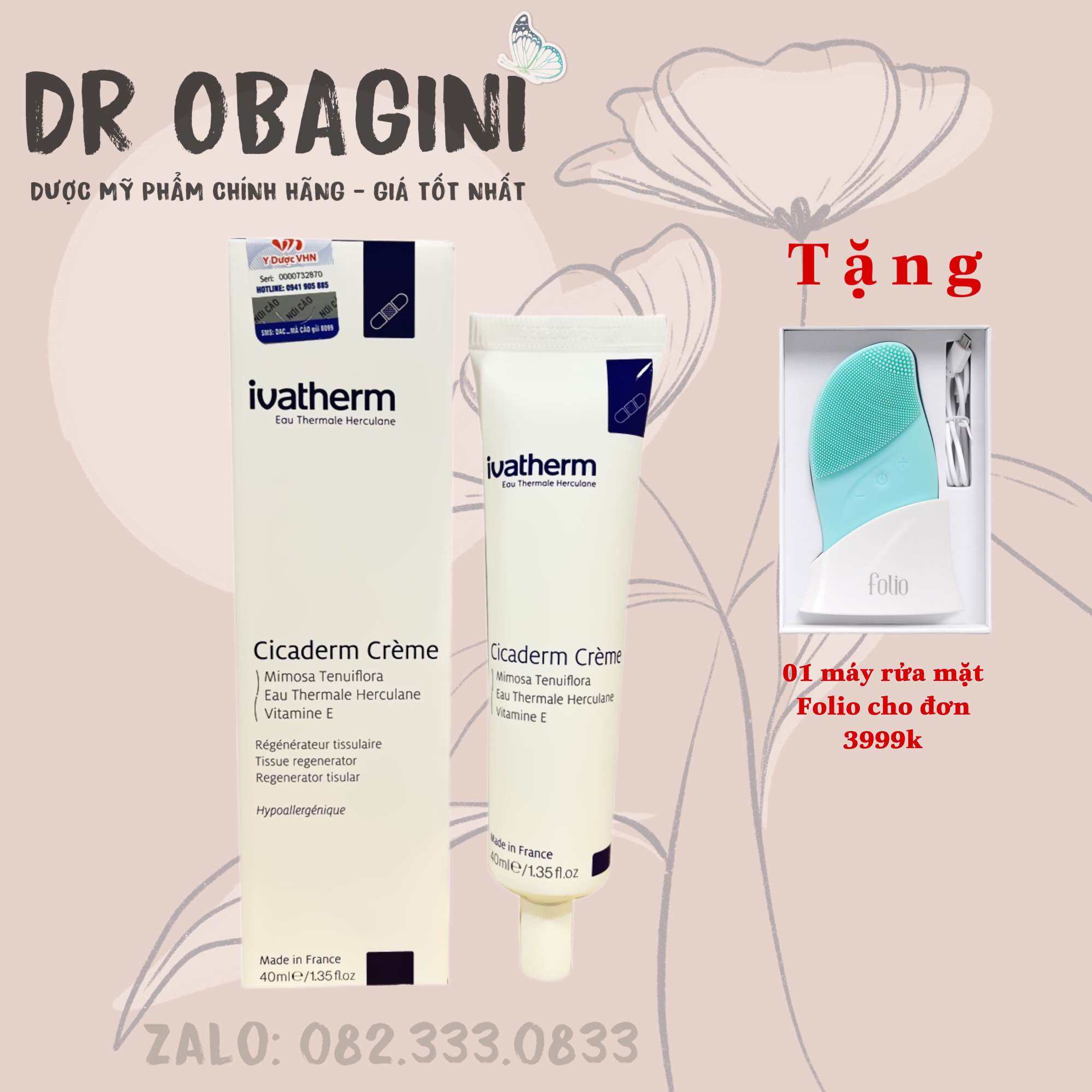 KEM DƯỠNG TÁI TẠO DA VÀ NGĂN NGỪA SẸO IVATHERM CICADERM CRÈME 40ML (HỘP)