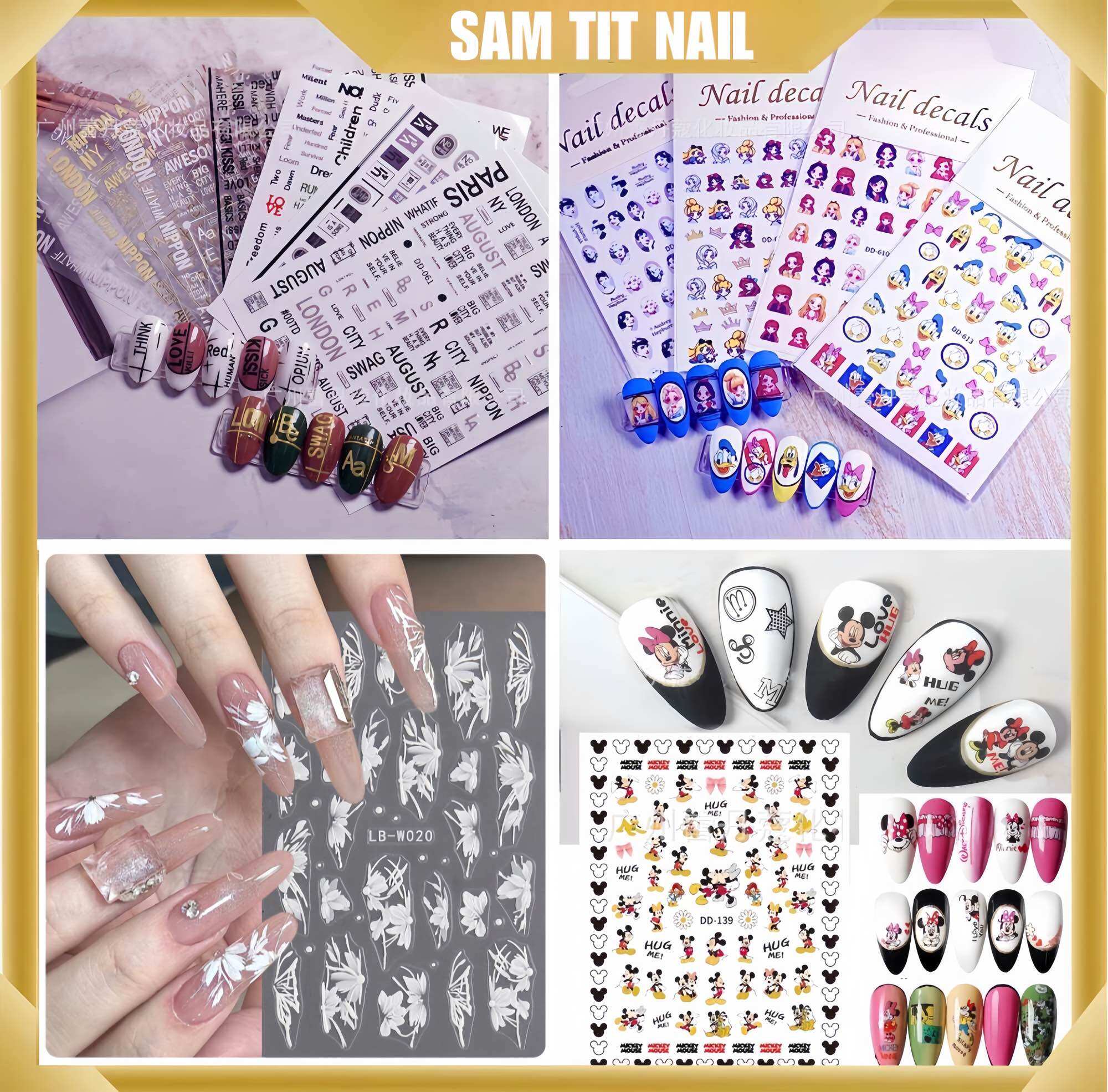 Sticker hoạt hình cô gái dán móng tay đủ kiểu