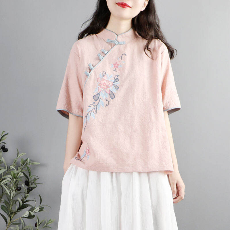 Lieoyuarn | Áo Kiểu Trung Quốc Cổ Đứng Tay Ngắn