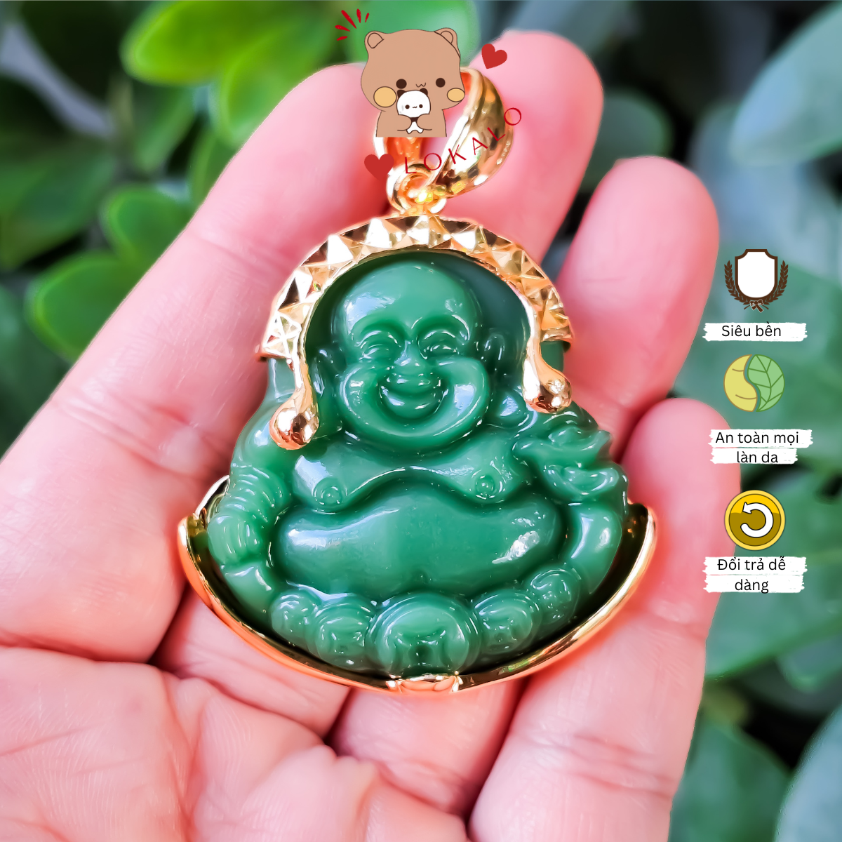 Mặt dây chuyền phật di lặc cẩm thạch xanh đeo phong thủy may mắn Lokalo 10.1.24