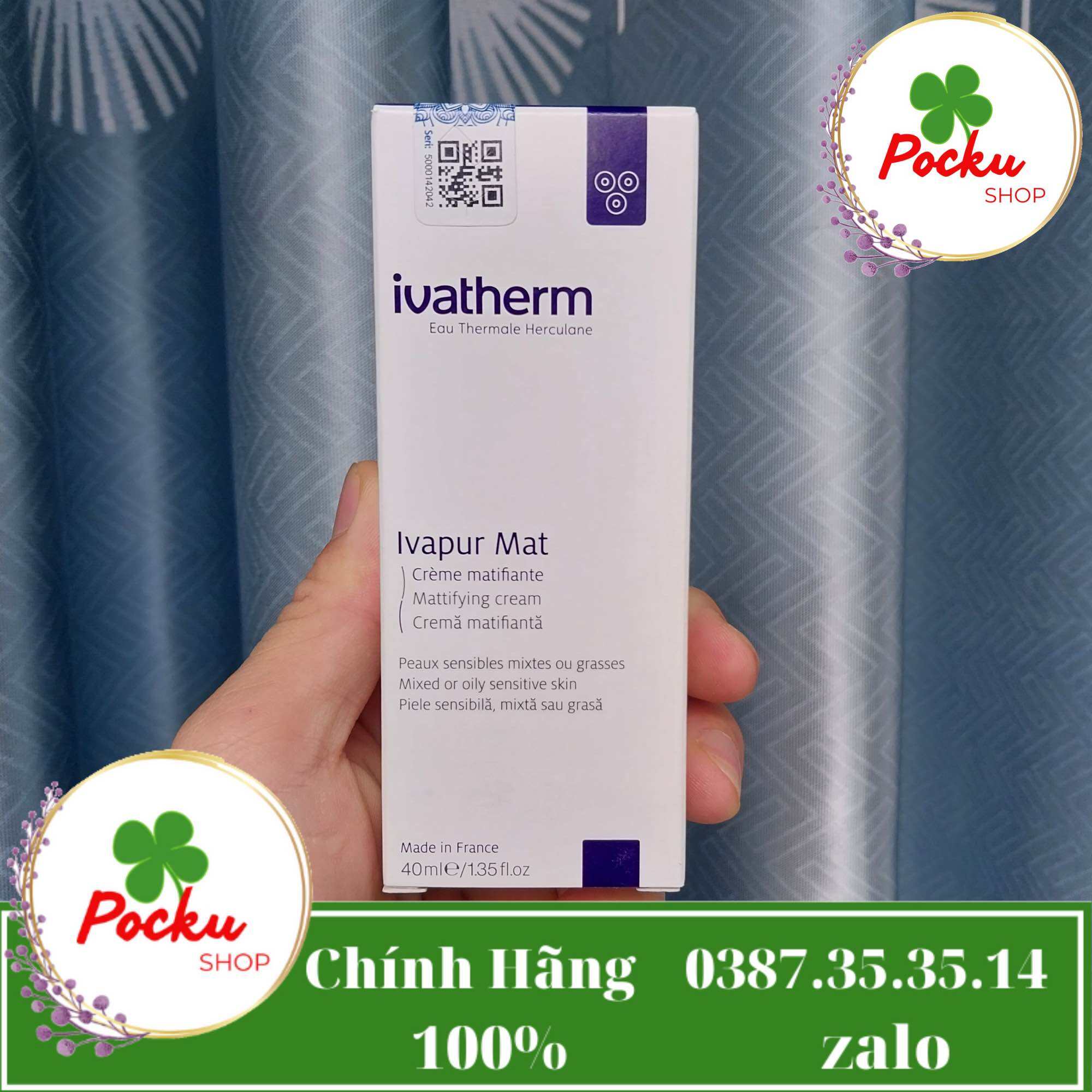 [HÀNG CÔNG TY] Kem Dưỡng Ẩm Ivatherm Ivapur Mat Mattifying Cream dưỡng ẩm kiềm dầu cho da dầu mụn 40ml