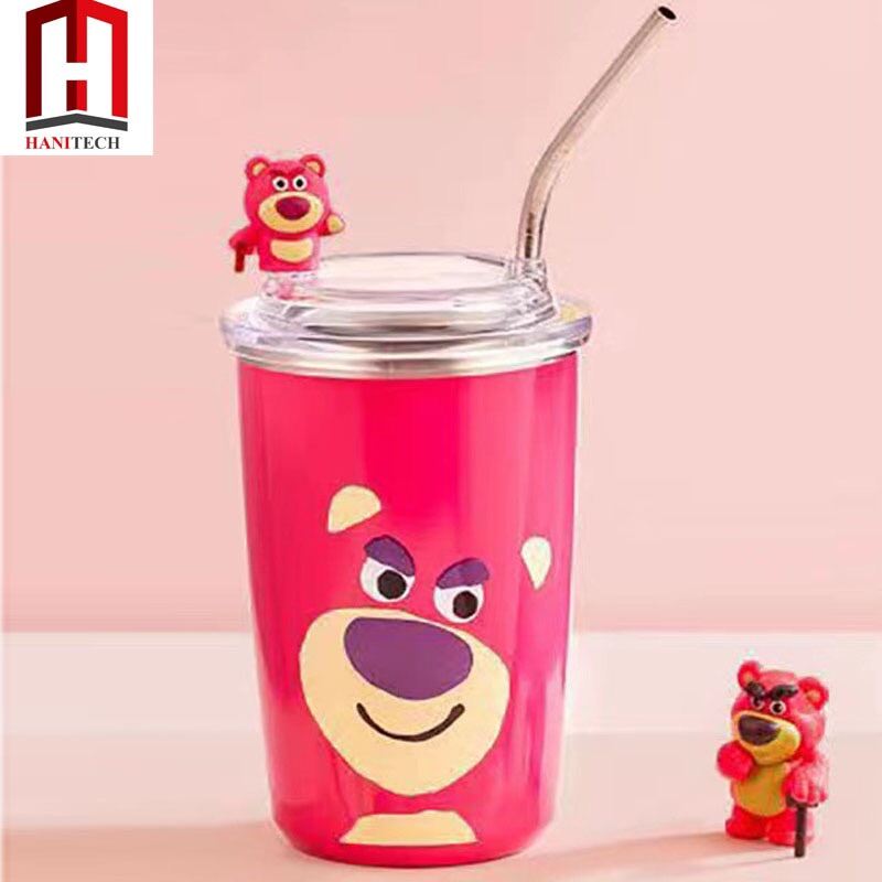 LY CỐC GIỮ NHIỆT HOẠ TIẾT GẤU DÂU LOSTO SIÊU XINH LÕI INOX 304 CHỐNG GỈ 450ML