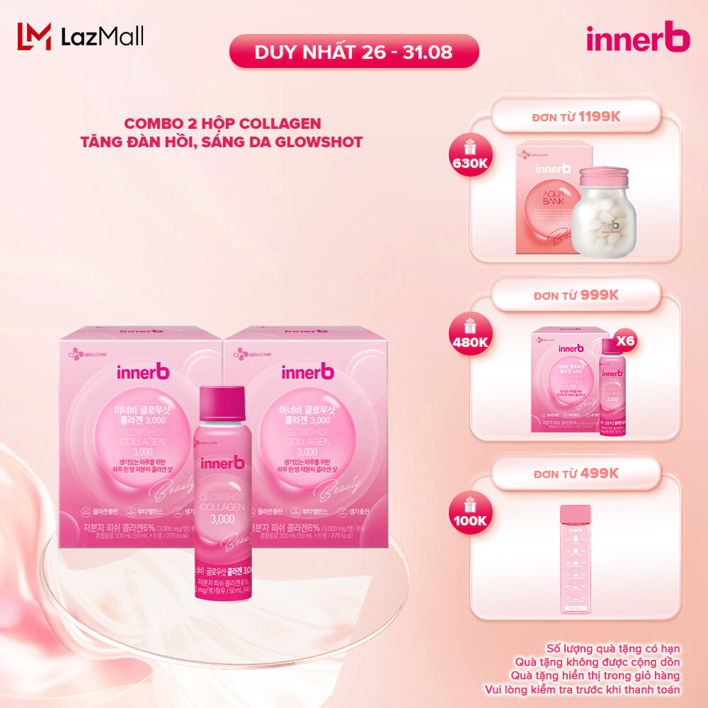 Combo 2 Hộp 6 chai nước uống Collagen Vitamin C sáng da InnerB Glowshot (50mlx6)