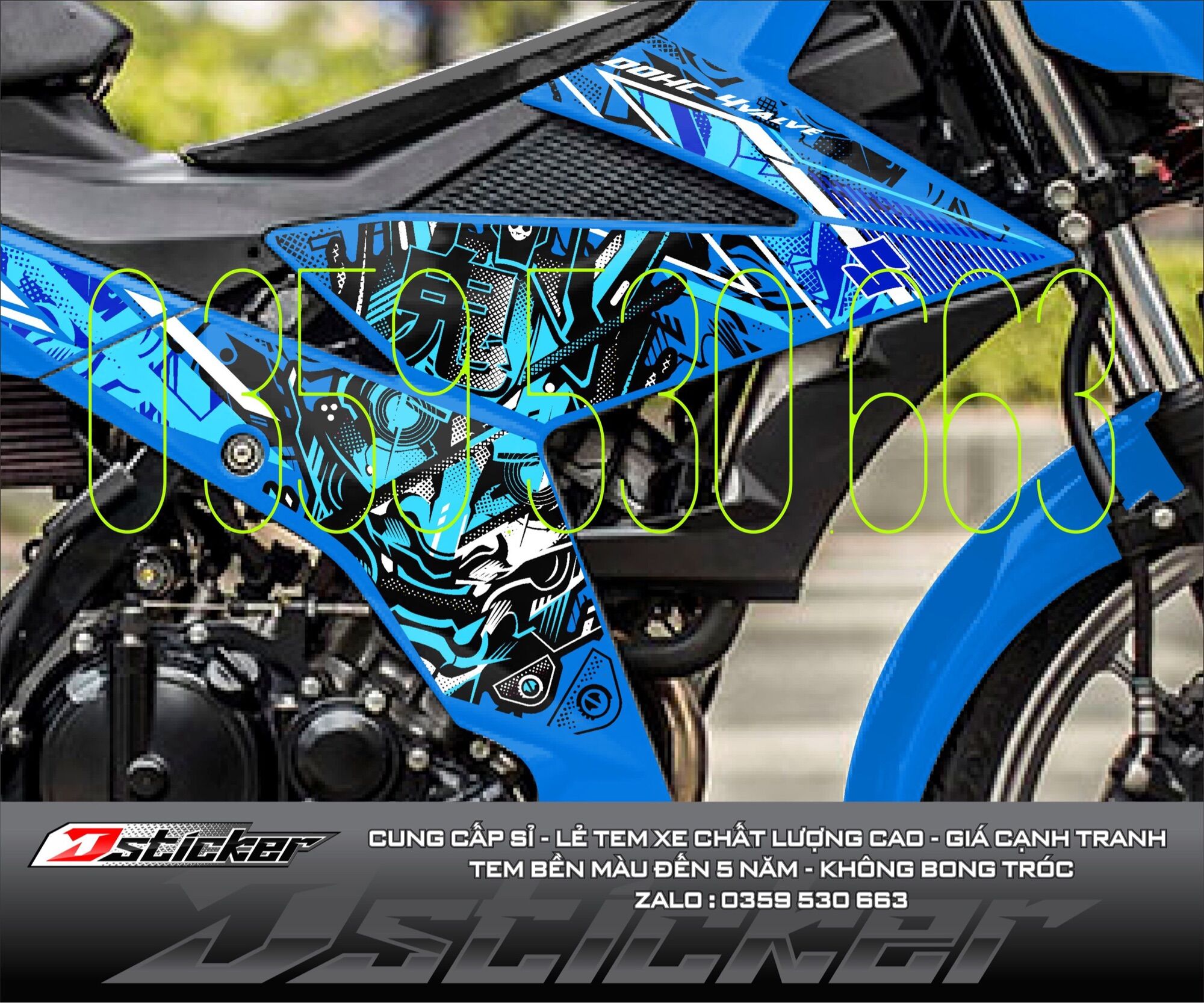 Tem Samurai rời dán Satria xanh Gp - bao bay màu