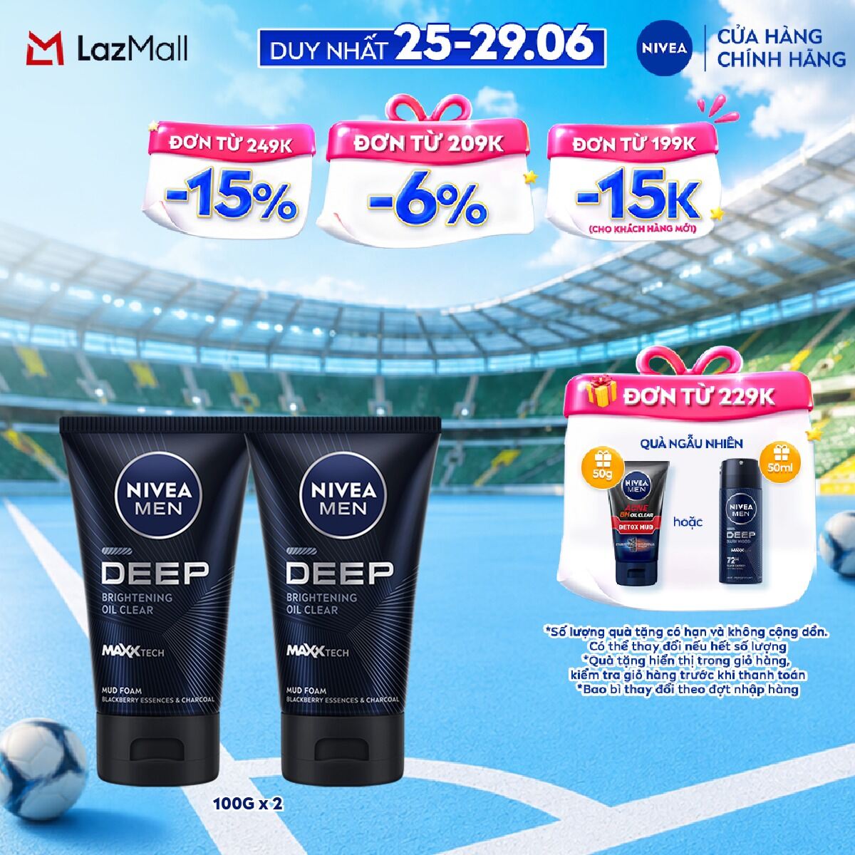 Bộ 2 Sữa Rửa Mặt NIVEA MEN Deep Than Đen Hoạt Tính Sạch Nhờn Sáng Da (100 g) - 84415x2