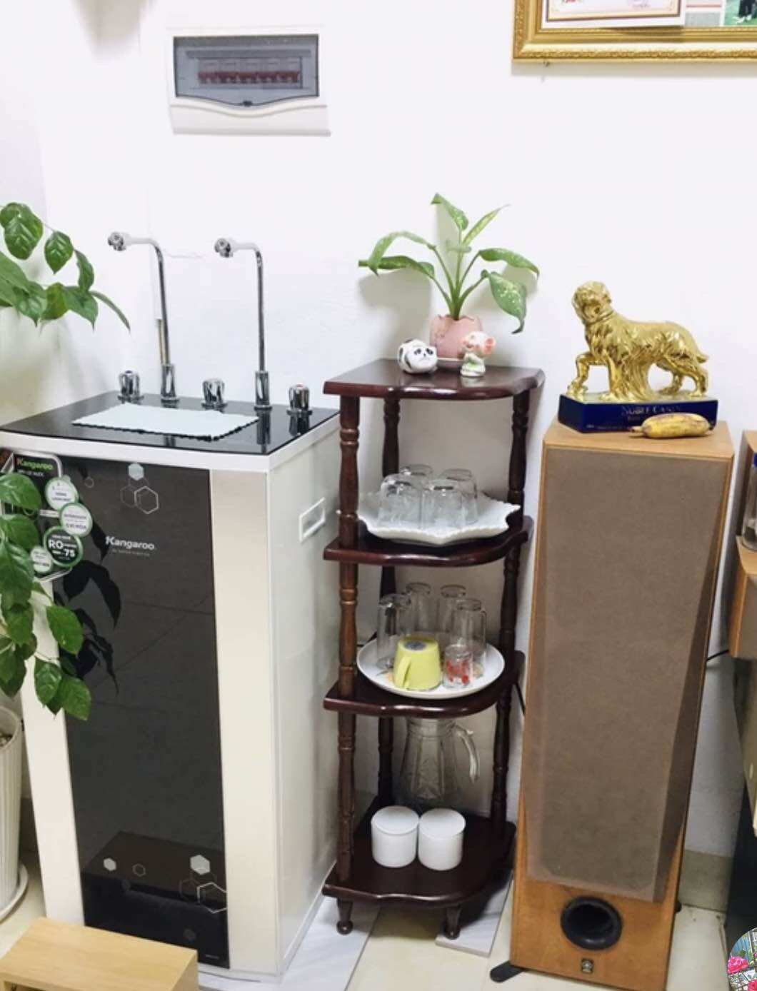 KỆ GÓC TƯỜNG GỖ CAO SU 4 TẦNG