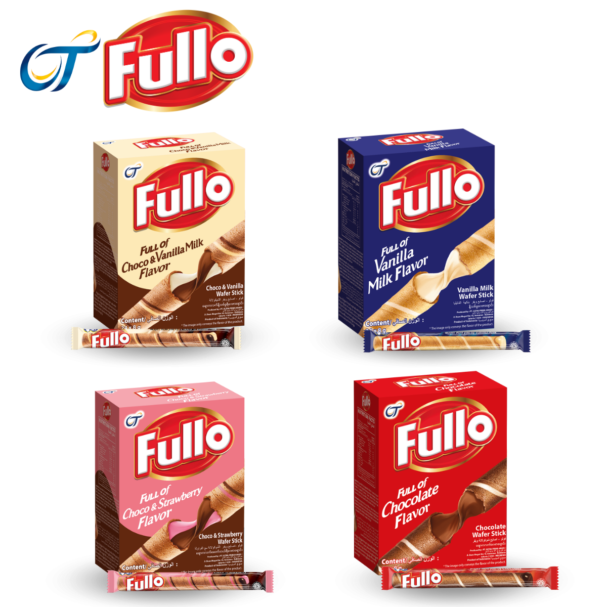 Fullo _ Bánh quế nhân kem Sô cô la/ vani/ Sô cô la vani/ Sô cô la dâu nhập khẩu Indonesia