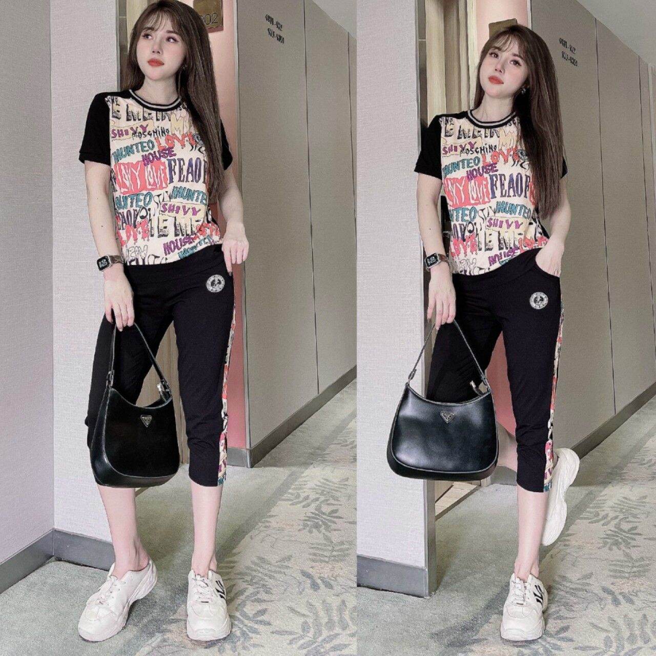 Đồ bộ lửng nữ phối họa tiết cao cấp