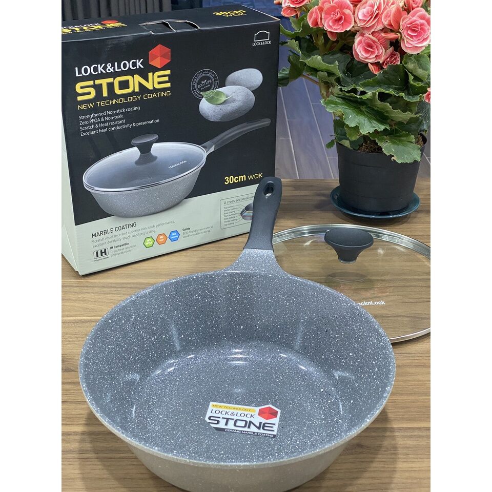 Chảo Sâu Lòng Đáy Phẳng Đá Stone Lock&Lock 30cm LCA6305D