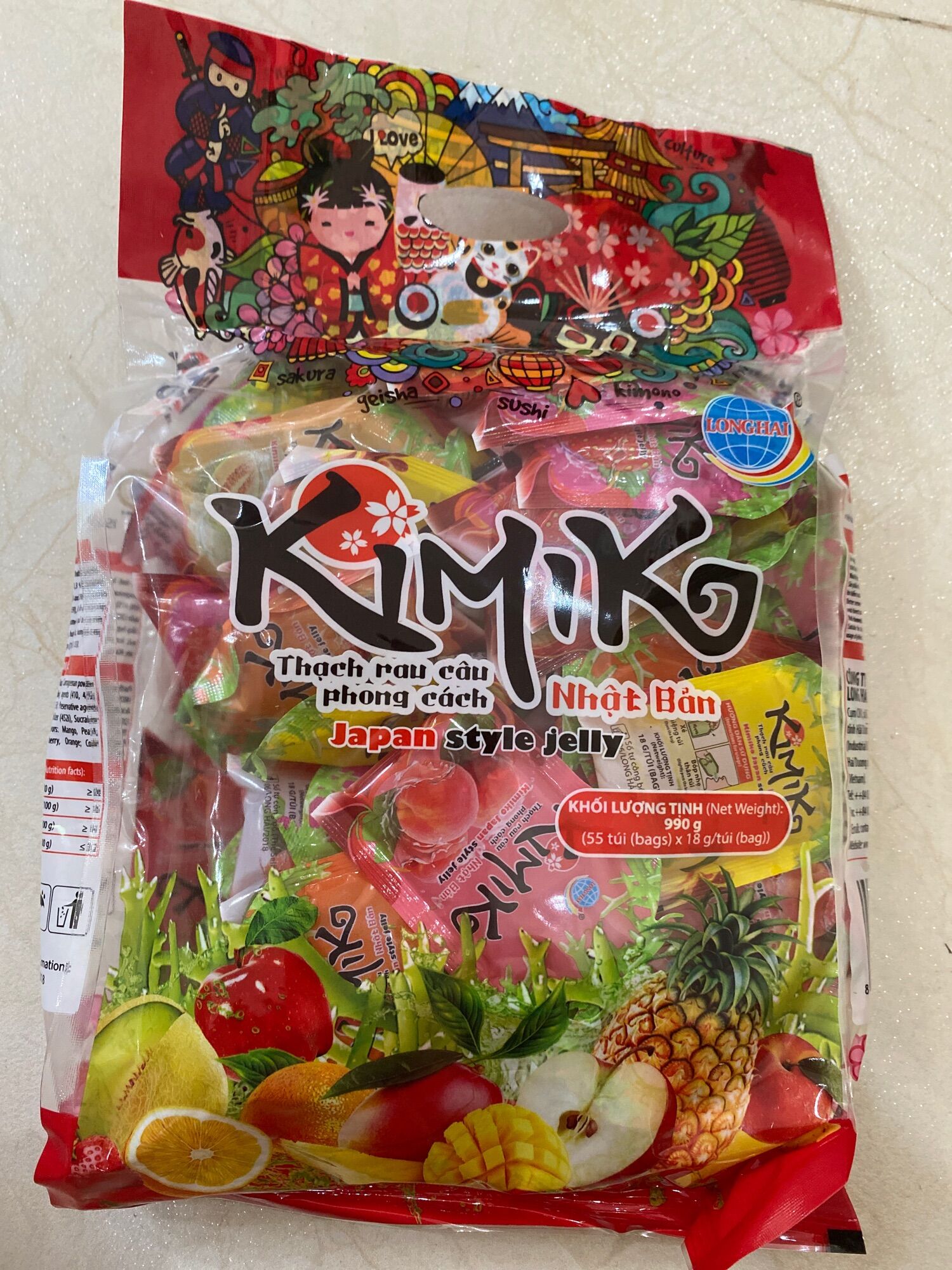 Thạch Rau Câu Phong Cách Nhật Bản Kimiko Long Hải 990g (55 túi),Thạch Kimiko Sản Phẩm Mới, Món Ăn Vặt Hấp Dẫn, Hương Vị Trái Cây Thơm Ngon, TẠP HÓA HIỀN TRANG