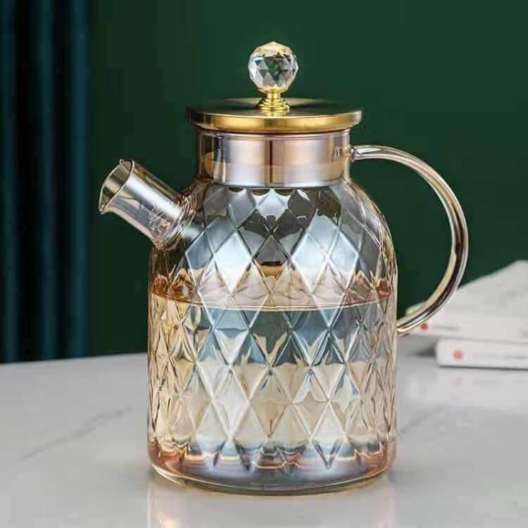 Bình thuỷ tinh kim cương cao cấp màu hổ phách dùng để pha trà