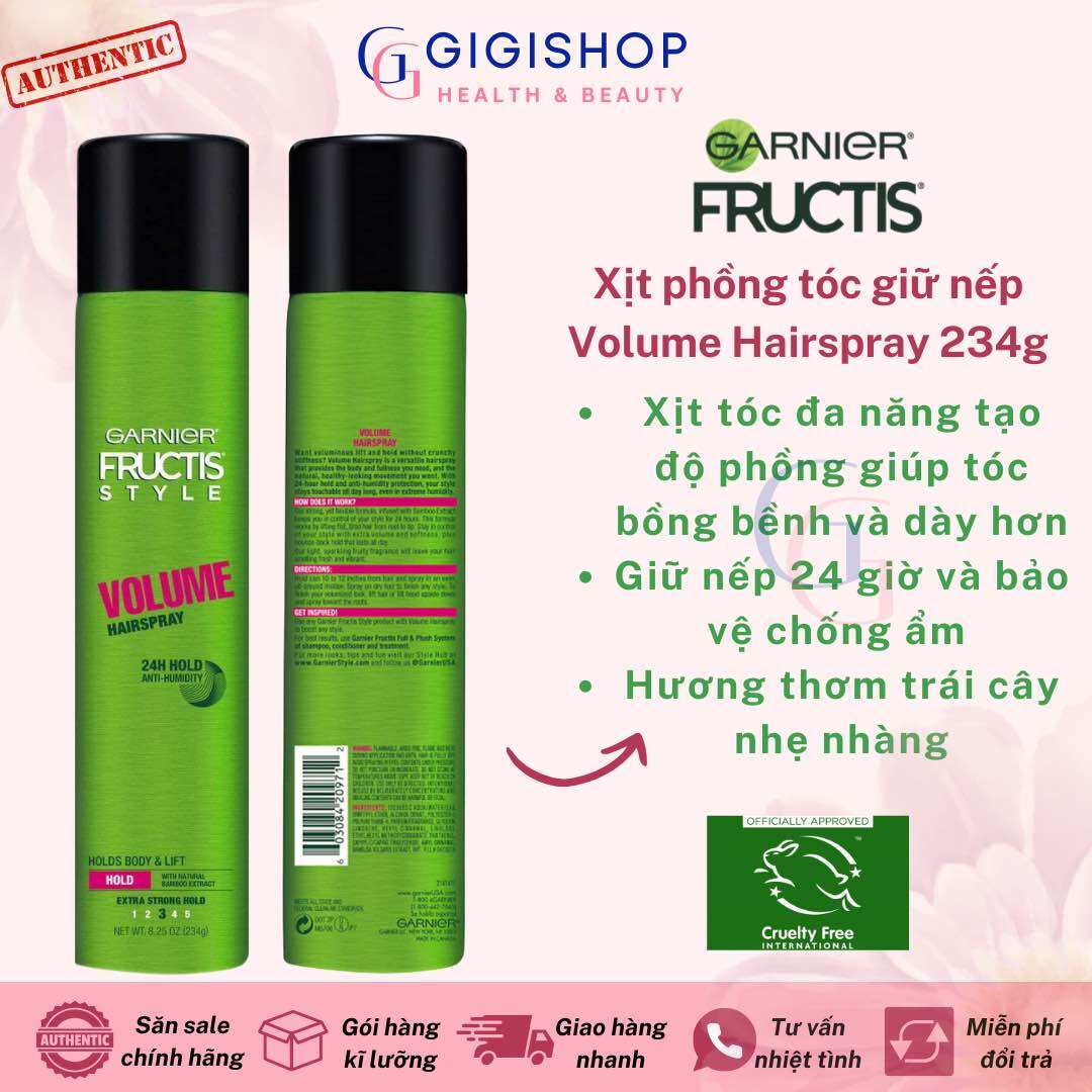 Xịt Phồng Tóc Giữ Nếp Garnier Fructis Style Volume Anti-Humidity Aerosol Hairspray 234g