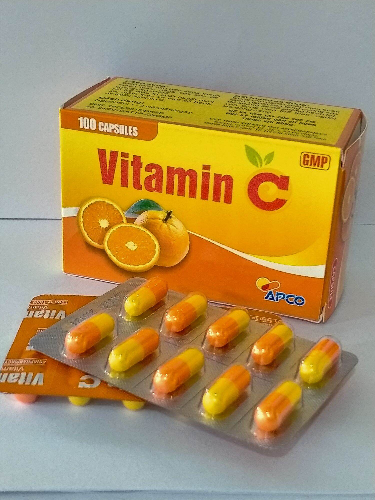 Viên uống VITAMIN C Apco hộp 100 viên giúp bền vững thành mạch, nâng cao sức đề kháng cho cơ thể
