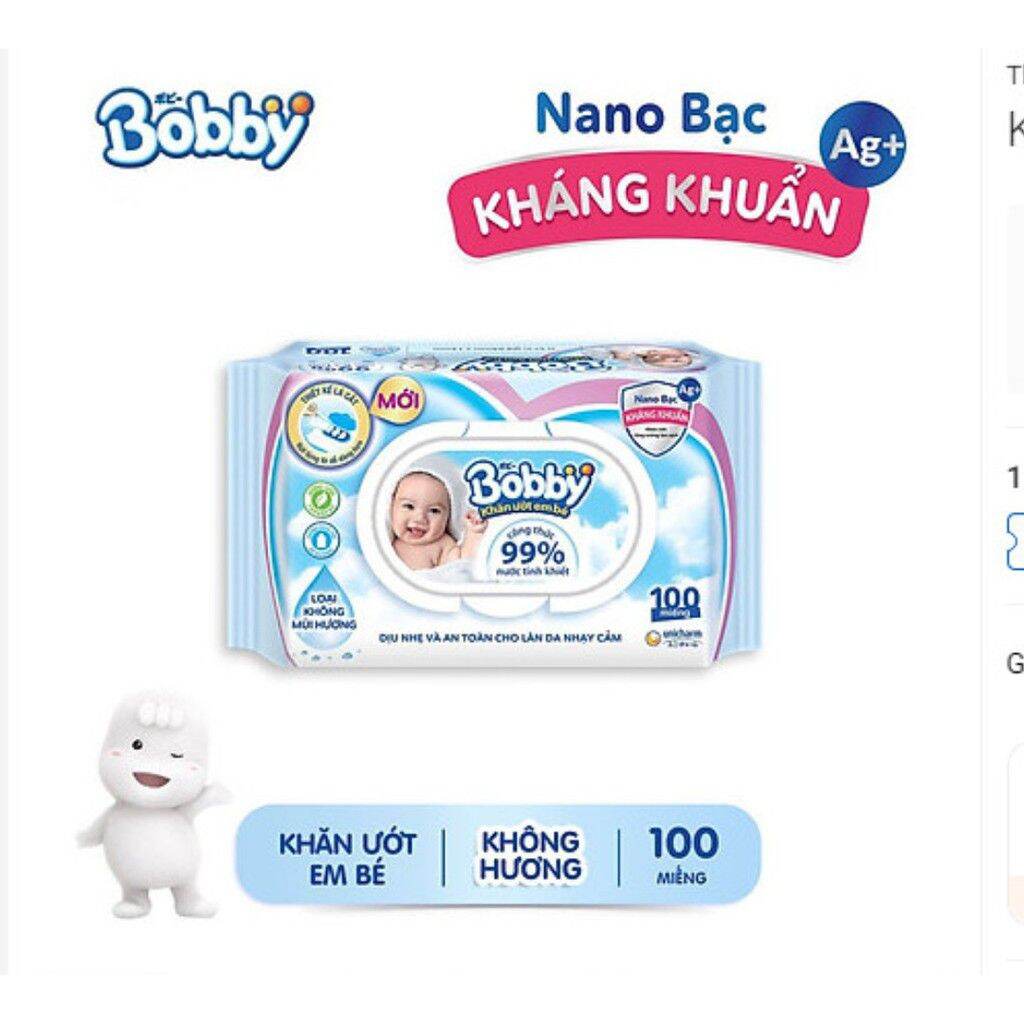 khăn ướt Bobby không hương 100 tờ