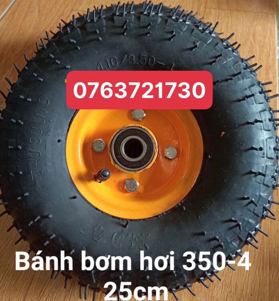Bánh xe 350-4 bánh có ruột đường kính 25cm có bạc đạn cốt 17mm