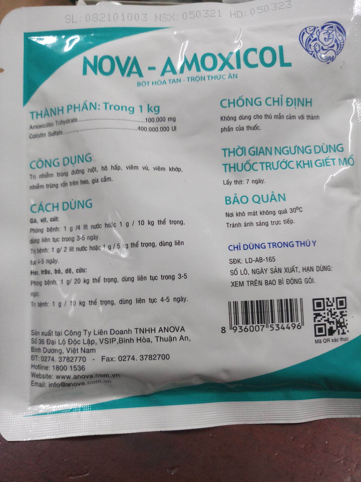 Nova Amoxicol 100 gram viêm phổi cấp tịn, tiêu chảy