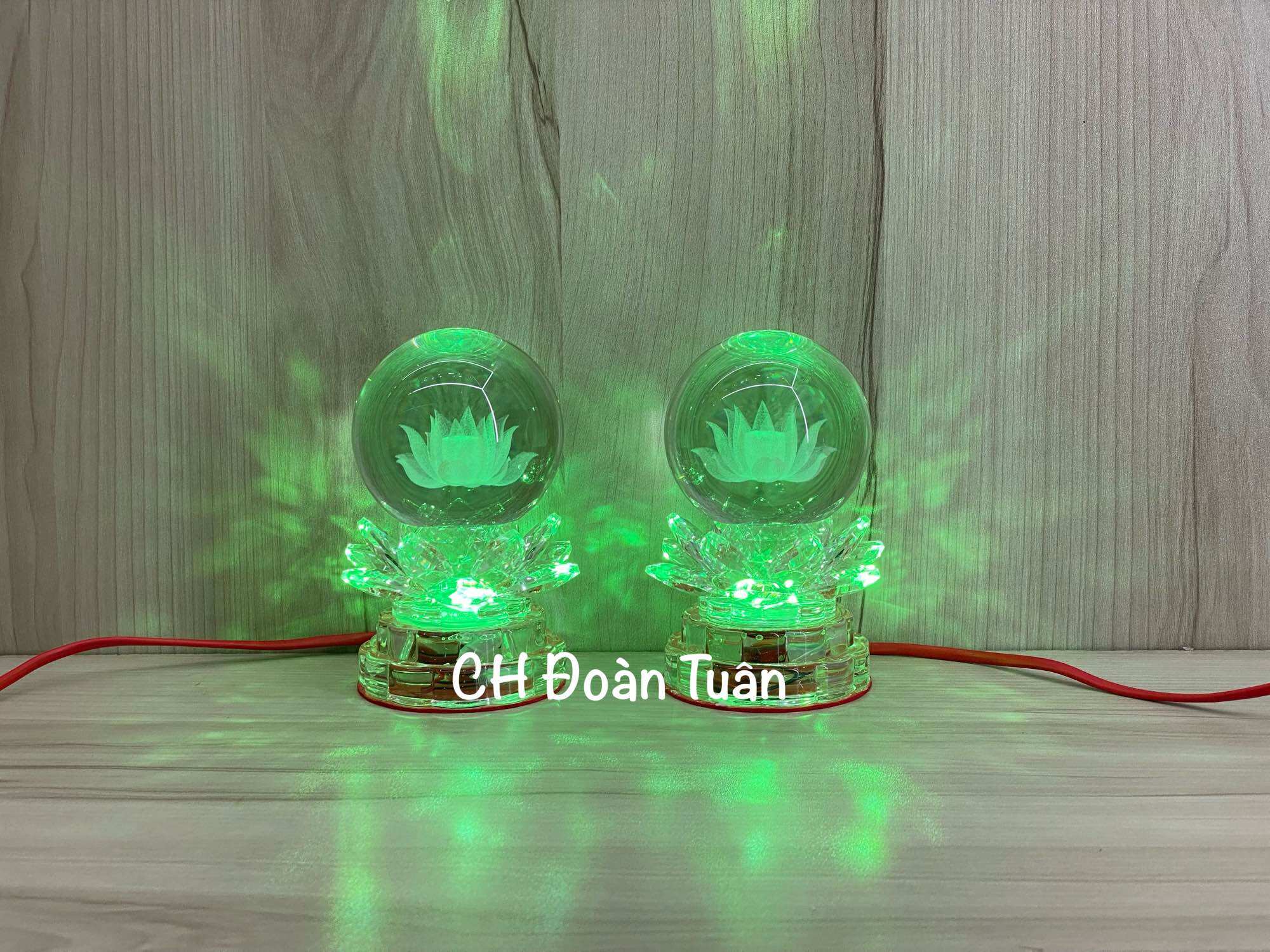 Cặp đèn thờ quả cầu pha lê-đèn cầu sen pha lê đổi màu-4 kích cỡ