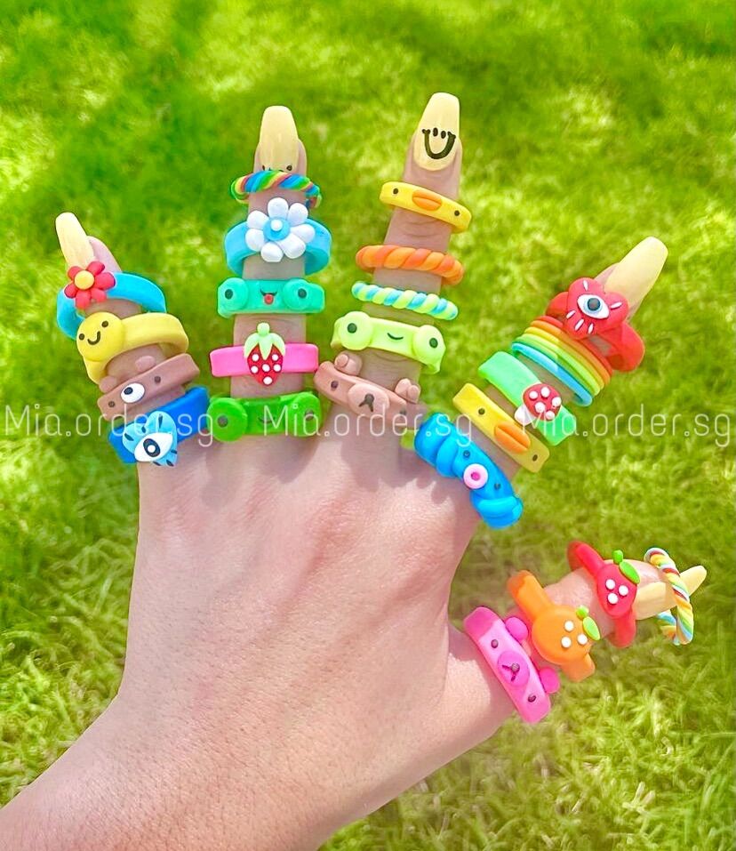 Nhẫn đất sét POLYMER CLAY handmade nhiều màu sắc mùa hè