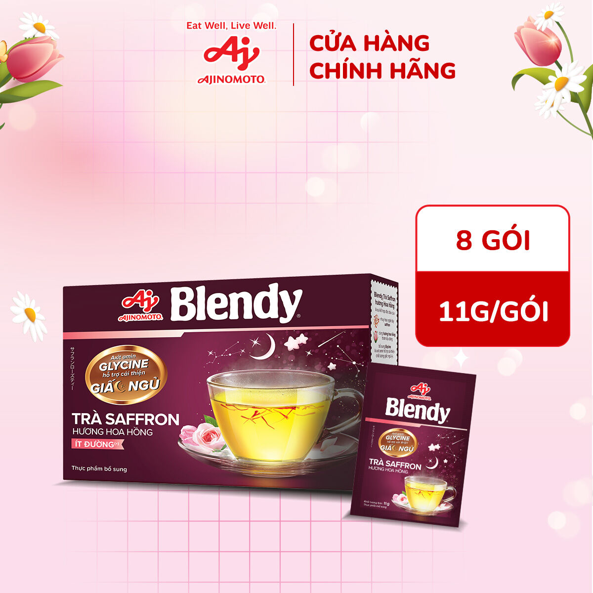 Blendy® Trà Saffron hương Hoa hồng  11g/Gói (1 Hộp 8 Gói)